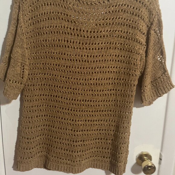 CABLE AND GAUGE BROWN V-NECK SHORT SLEEVE TOP SZ M - Picture 4 of 5